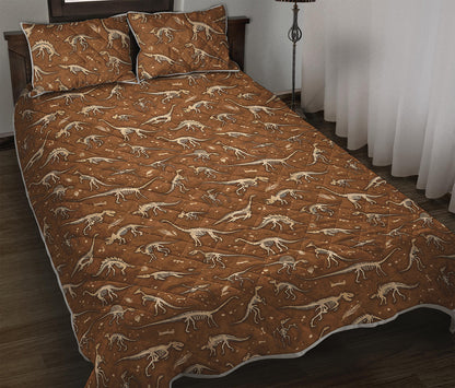 Dino Skeleton Fossil Pattern Print Quilt Bed Set