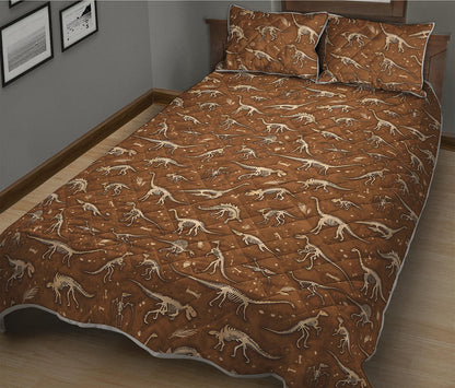 Dino Skeleton Fossil Pattern Print Quilt Bed Set
