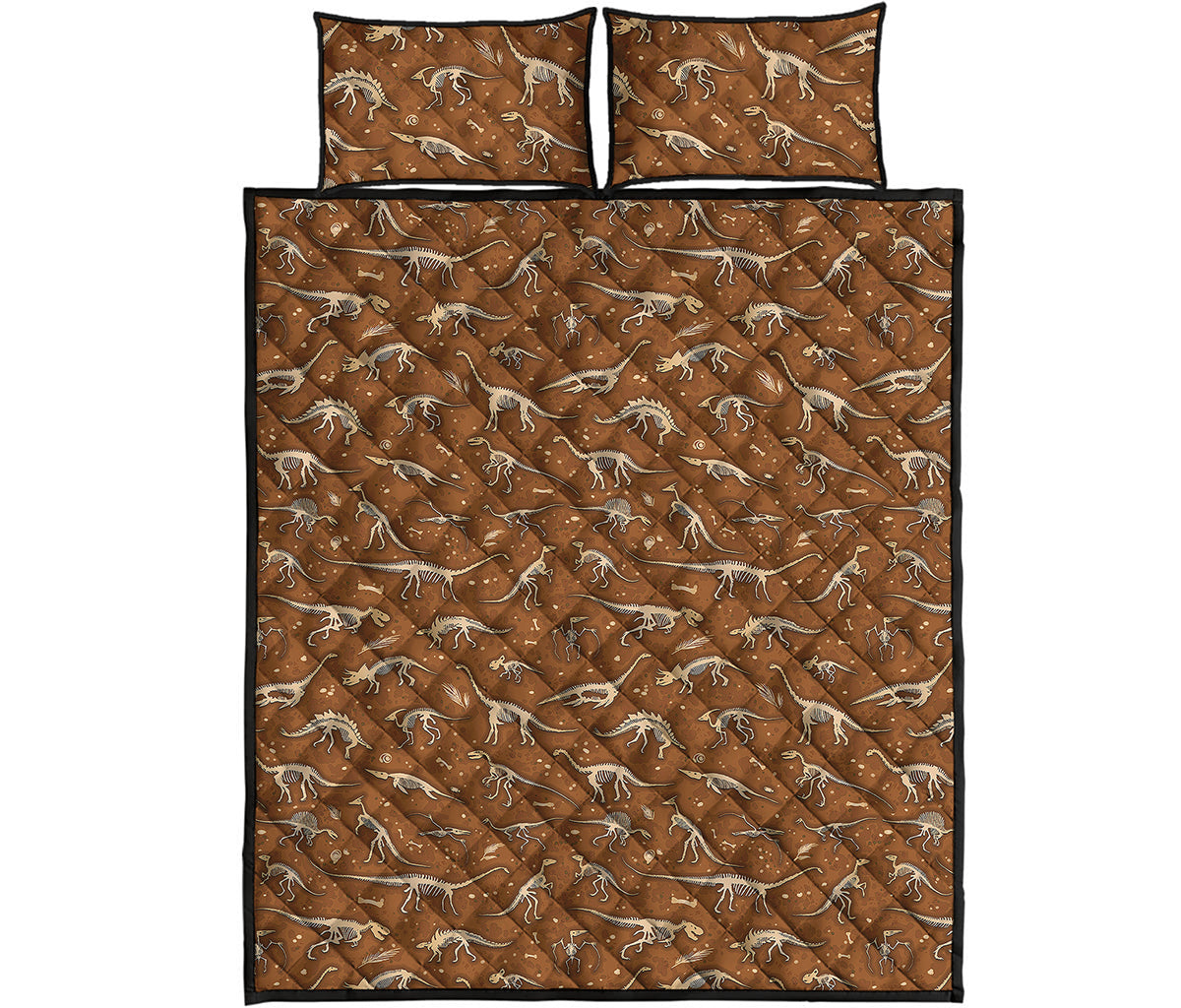Dino Skeleton Fossil Pattern Print Quilt Bed Set