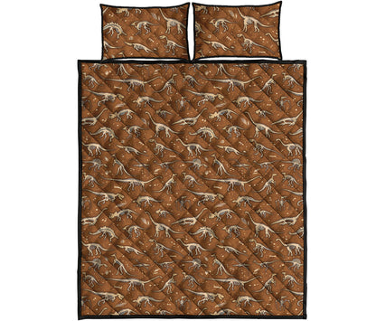 Dino Skeleton Fossil Pattern Print Quilt Bed Set