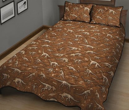 Dino Skeleton Fossil Pattern Print Quilt Bed Set