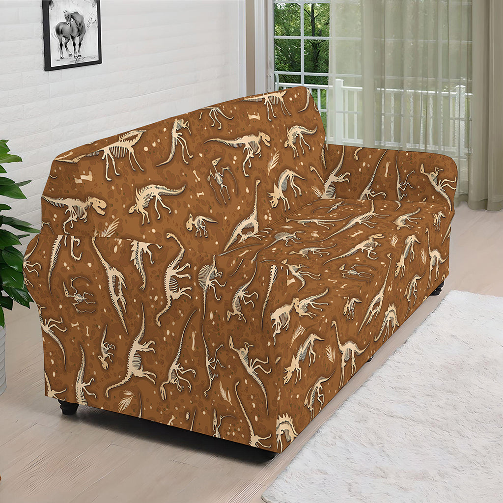 Dino Skeleton Fossil Pattern Print Sofa Cover