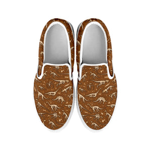 Dino Skeleton Fossil Pattern Print White Slip On Shoes