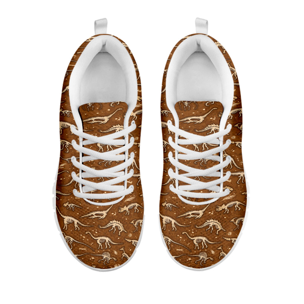 Dino Skeleton Fossil Pattern Print White Sneakers