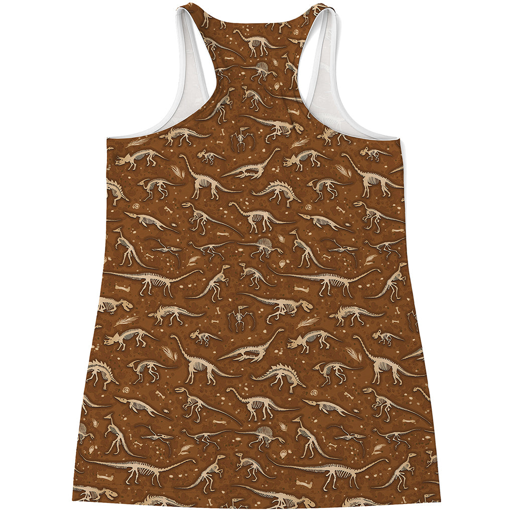 Dino Skeleton Fossil Pattern Print Women's Racerback Tank Top