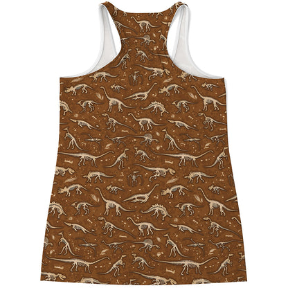 Dino Skeleton Fossil Pattern Print Women's Racerback Tank Top