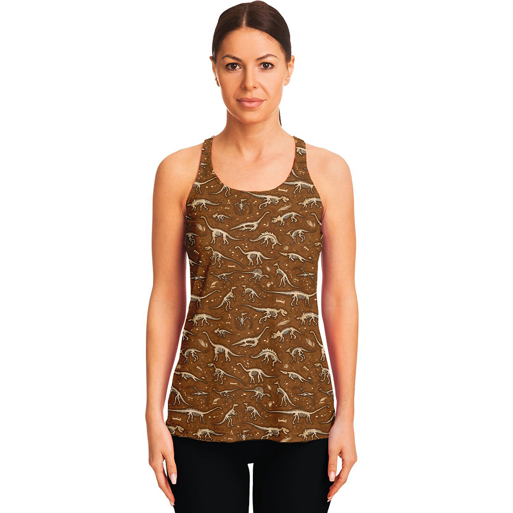 Dino Skeleton Fossil Pattern Print Women's Racerback Tank Top