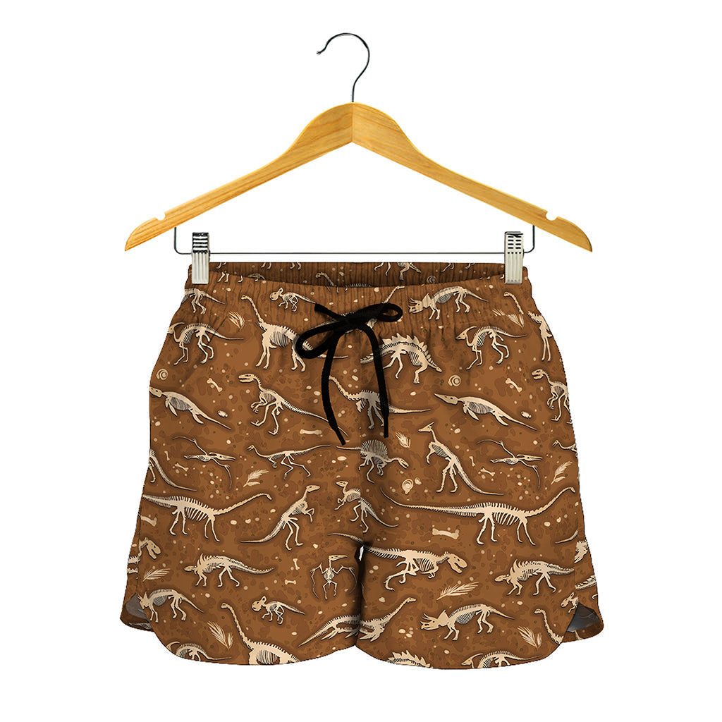 Dino Skeleton Fossil Pattern Print Women's Shorts