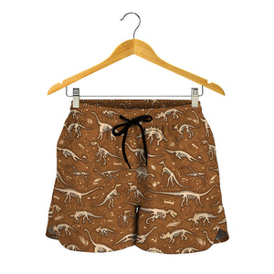 Dino Skeleton Fossil Pattern Print Women's Shorts