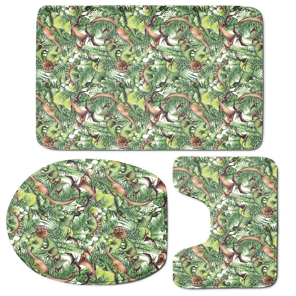 Dinosaur And Prehistoric Plants Print 3 Piece Bath Mat Set