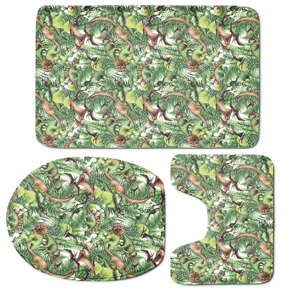Dinosaur And Prehistoric Plants Print 3 Piece Bath Mat Set