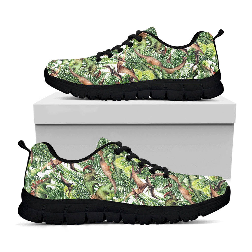 Dinosaur And Prehistoric Plants Print Black Sneakers
