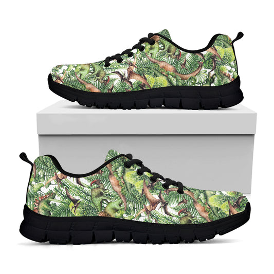 Dinosaur And Prehistoric Plants Print Black Sneakers