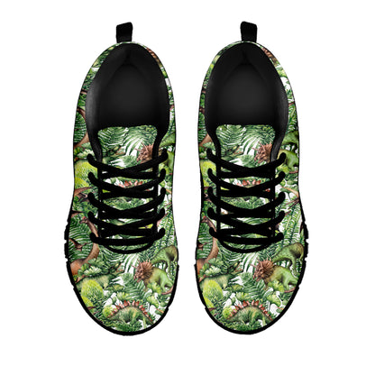 Dinosaur And Prehistoric Plants Print Black Sneakers