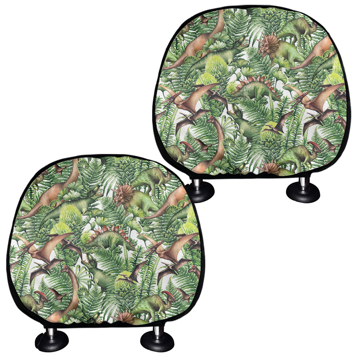 Dinosaur And Prehistoric Plants Print Car Headrest Covers