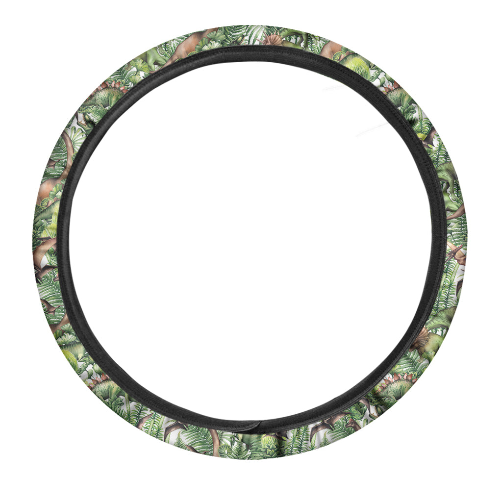 Dinosaur And Prehistoric Plants Print Car Steering Wheel Cover