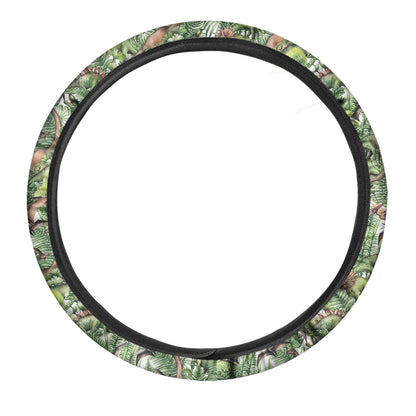 Dinosaur And Prehistoric Plants Print Car Steering Wheel Cover