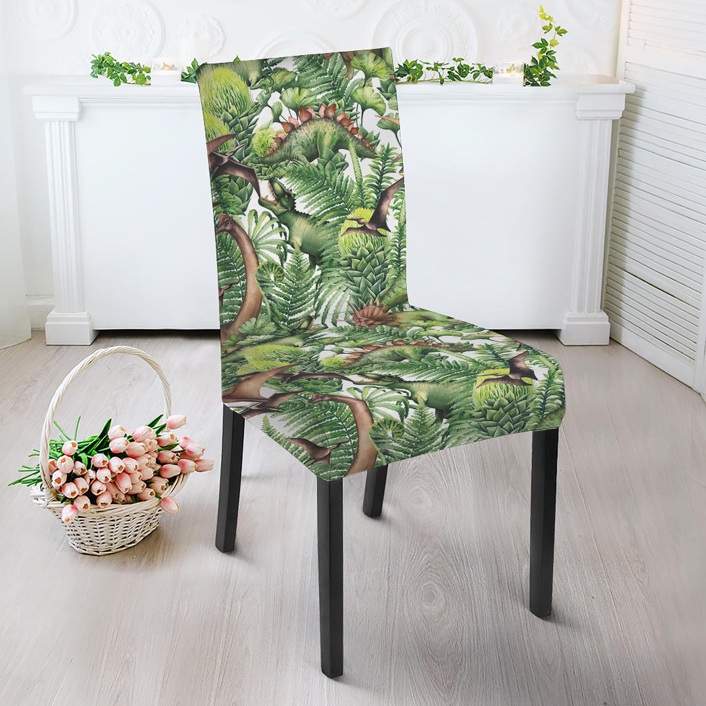 Dinosaur And Prehistoric Plants Print Dining Chair Slipcover