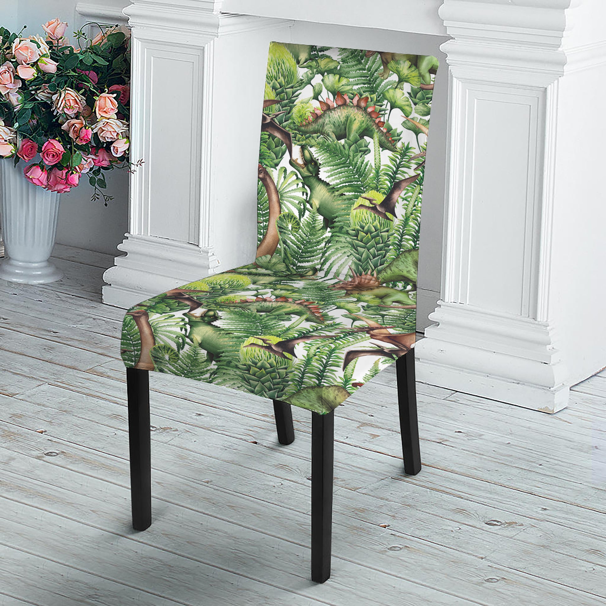 Dinosaur And Prehistoric Plants Print Dining Chair Slipcover