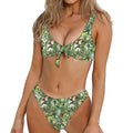 Dinosaur And Prehistoric Plants Print Front Bow Tie Bikini