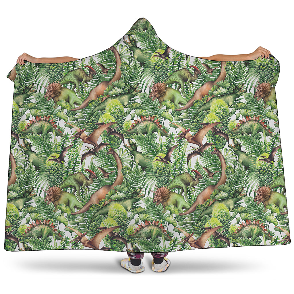 Dinosaur And Prehistoric Plants Print Hooded Blanket