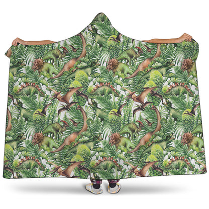 Dinosaur And Prehistoric Plants Print Hooded Blanket