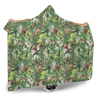 Dinosaur And Prehistoric Plants Print Hooded Blanket