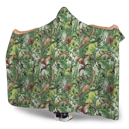 Dinosaur And Prehistoric Plants Print Hooded Blanket