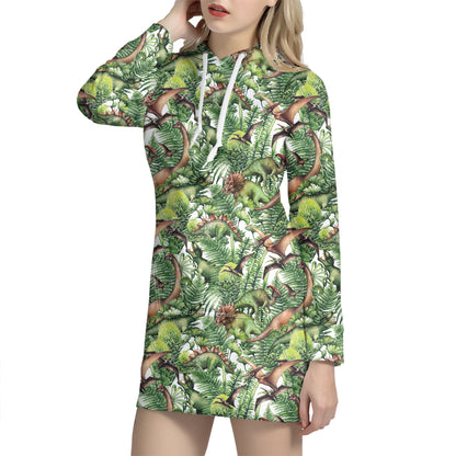 Dinosaur And Prehistoric Plants Print Hoodie Dress
