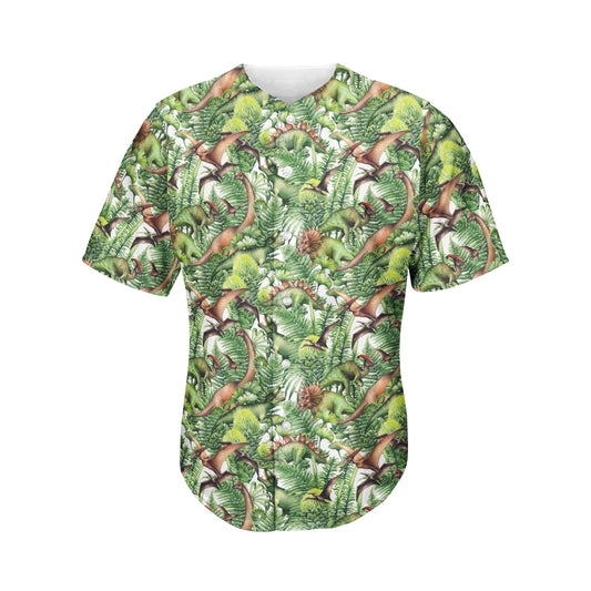 Dinosaur And Prehistoric Plants Print Men's Baseball Jersey