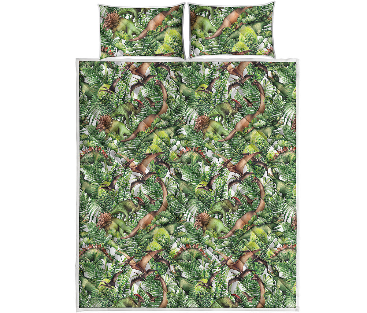 Dinosaur And Prehistoric Plants Print Quilt Bed Set
