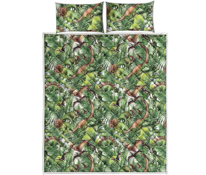 Dinosaur And Prehistoric Plants Print Quilt Bed Set