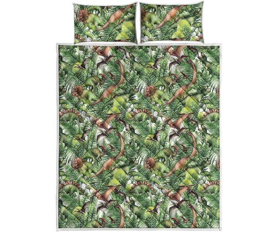 Dinosaur And Prehistoric Plants Print Quilt Bed Set