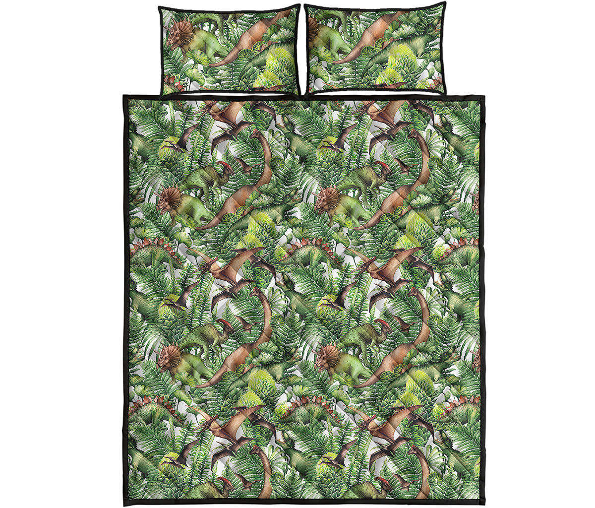 Dinosaur And Prehistoric Plants Print Quilt Bed Set