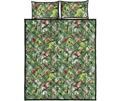 Dinosaur And Prehistoric Plants Print Quilt Bed Set