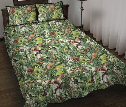 Dinosaur And Prehistoric Plants Print Quilt Bed Set
