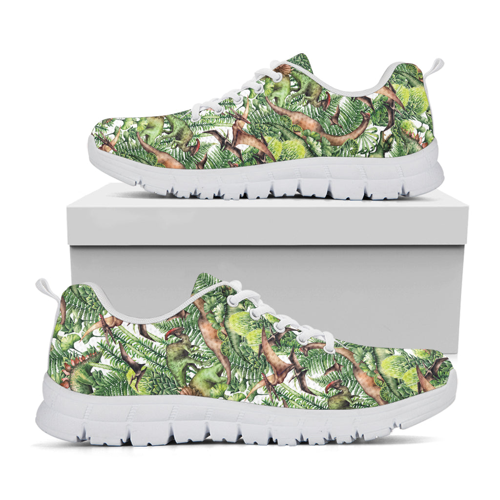 Dinosaur And Prehistoric Plants Print White Sneakers