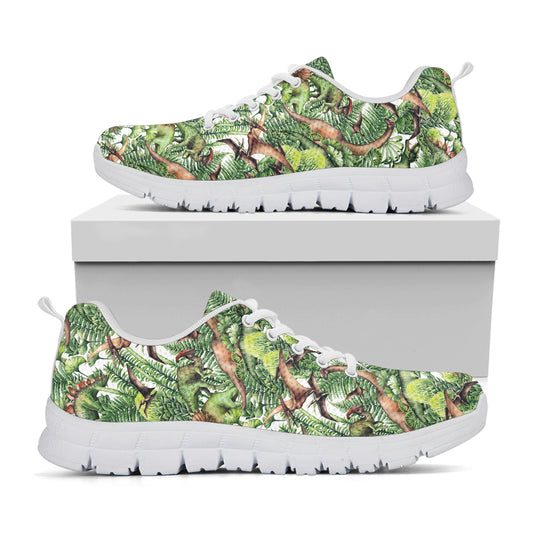 Dinosaur And Prehistoric Plants Print White Sneakers