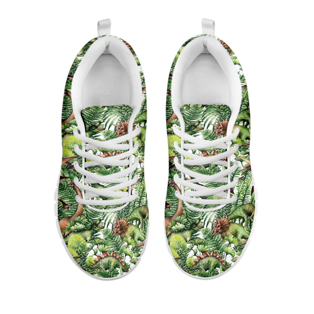 Dinosaur And Prehistoric Plants Print White Sneakers