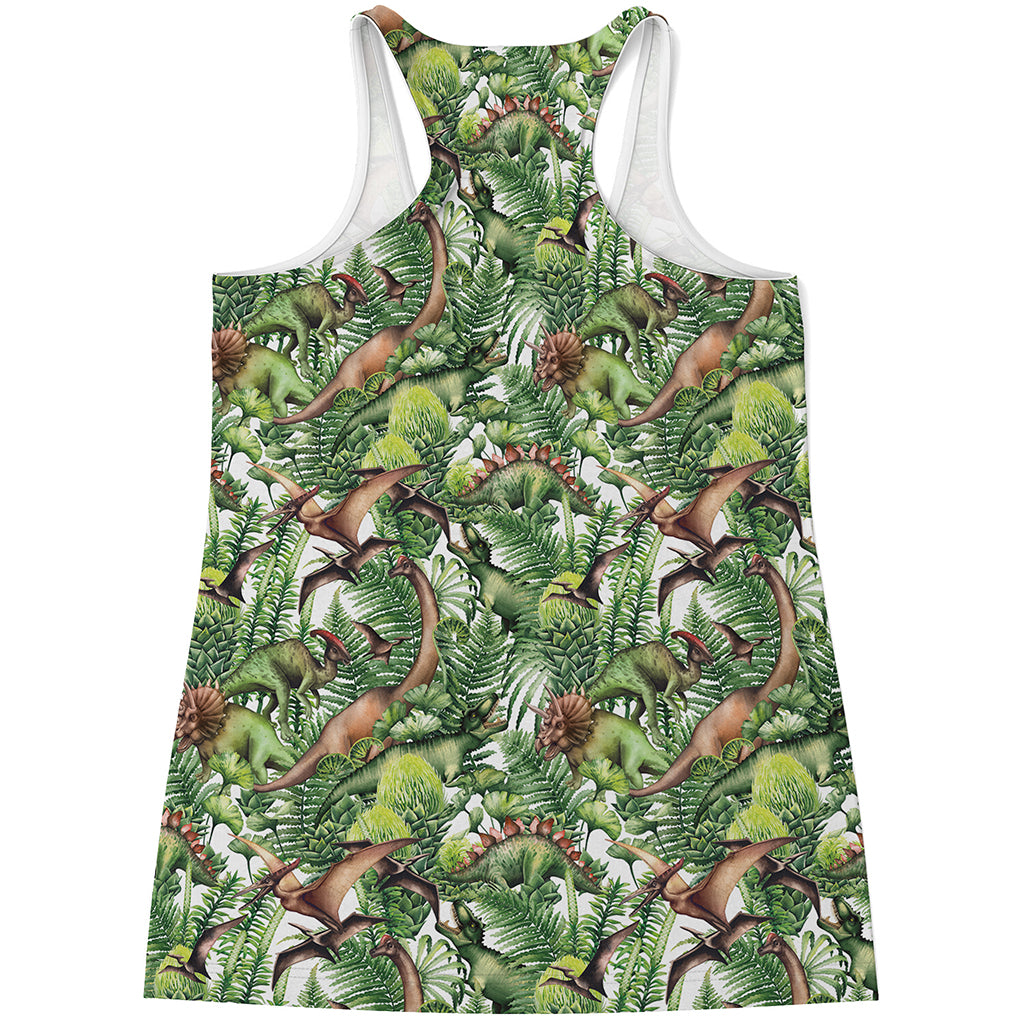 Dinosaur And Prehistoric Plants Print Women's Racerback Tank Top