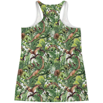 Dinosaur And Prehistoric Plants Print Women's Racerback Tank Top
