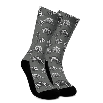 Dinosaur Fossil Pattern Print Crew Socks