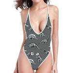Dinosaur Fossil Pattern Print One Piece High Cut Swimsuit