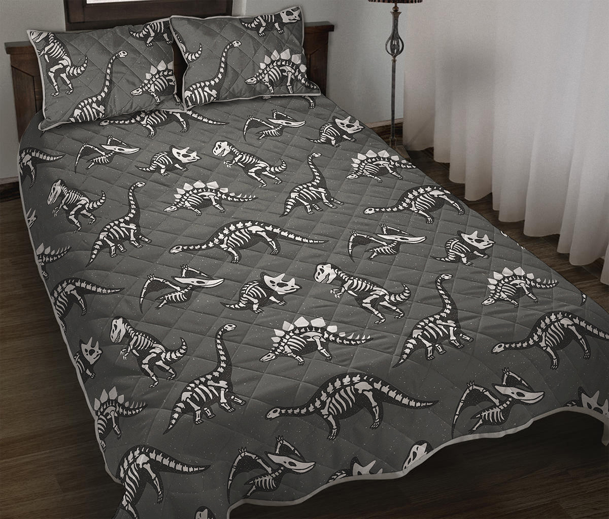 Dinosaur Fossil Pattern Print Quilt Bed Set