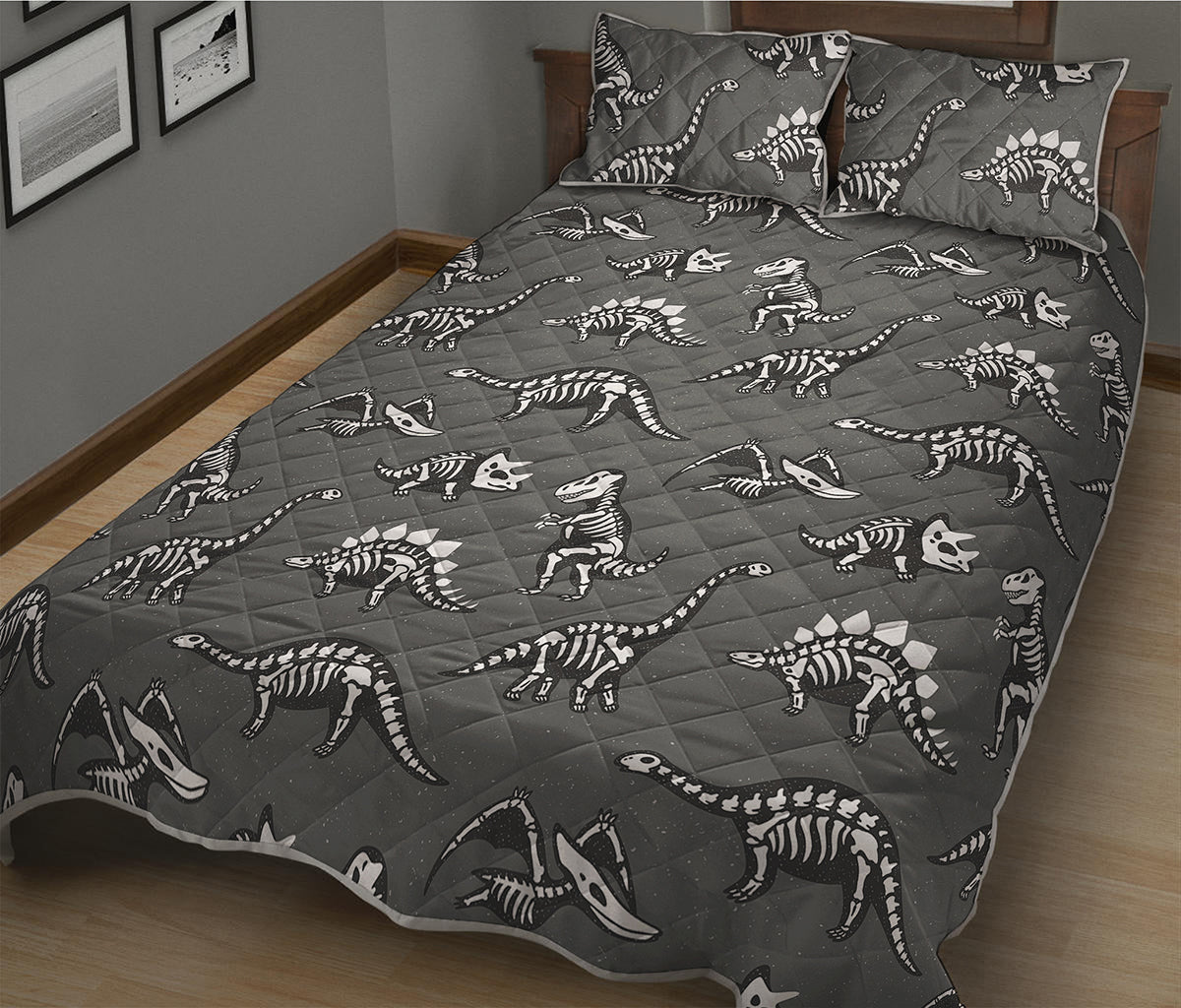 Dinosaur Fossil Pattern Print Quilt Bed Set