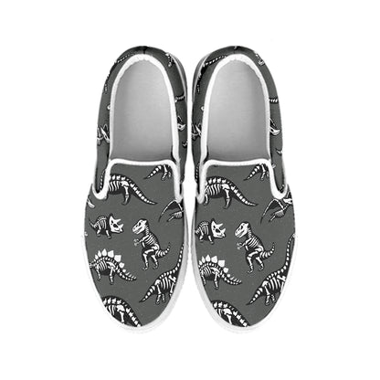 Dinosaur Fossil Pattern Print White Slip On Shoes