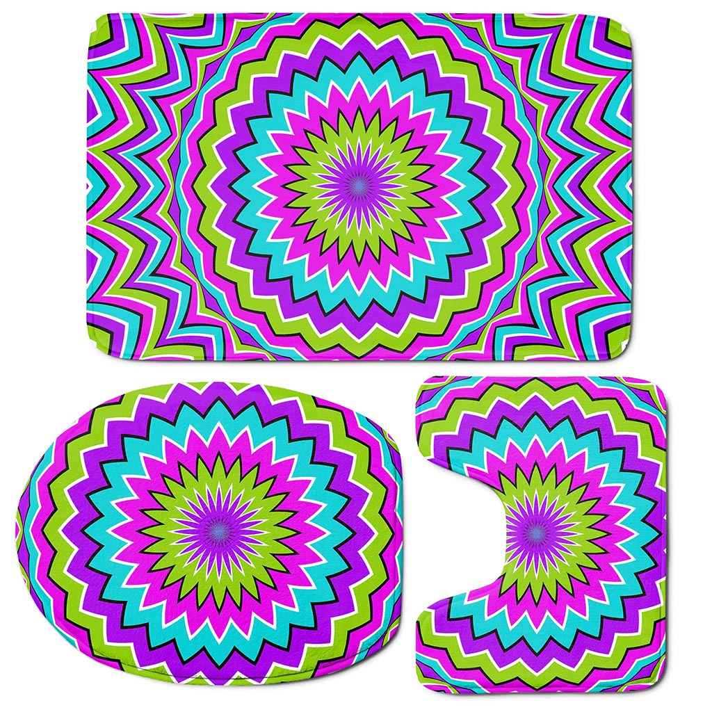 Dizzy Circle Moving Optical Illusion 3 Piece Bath Mat Set