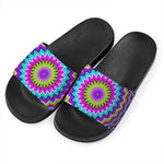 Dizzy Circle Moving Optical Illusion Black Slide Sandals