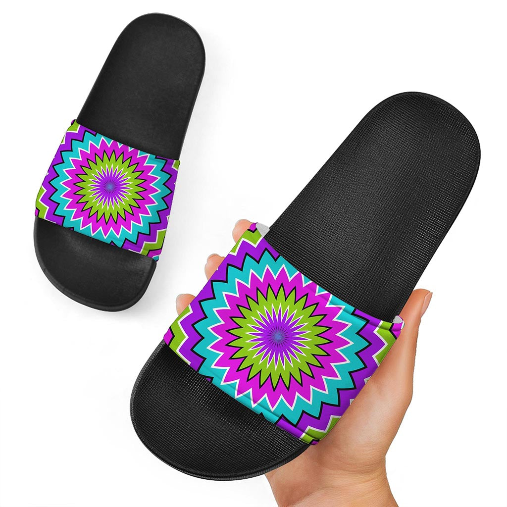 Dizzy Circle Moving Optical Illusion Black Slide Sandals