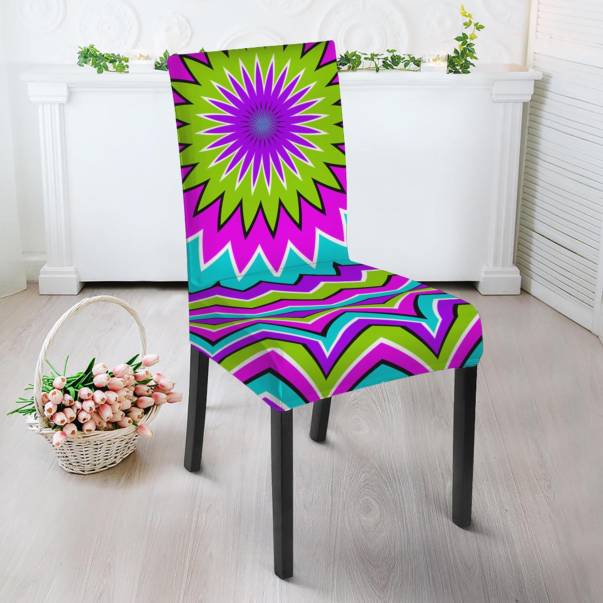 Dizzy Circle Moving Optical Illusion Dining Chair Slipcover